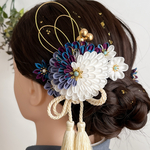 レトロフラワー(ブルー系) 髪飾りセット ≪成人式 卒業式 七五三 ウエディング≫ 振袖 袴 和装ヘア