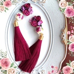  ロングタッセルの耳飾り【濃赤】