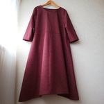 千鳥格子ウール混紡のサイド長めチュニックワンピース　ガーネット