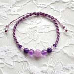 【紫苑 -紫紐バージョン-】クンツァイト ライトカラーアメジスト クンツァイト 天然石 マクラメ編み ブレスレット