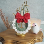 【数量限定・冬限定】🎀小鳥さんのちいさなクリスマスリース🎄 鈴入り/手編み/インテリア/ゲージ吊り下げ用/文鳥/セキセイインコ/コザクラインコ/オカメインコ/クリスマス/ギフト/ハンドメイド/あみもの