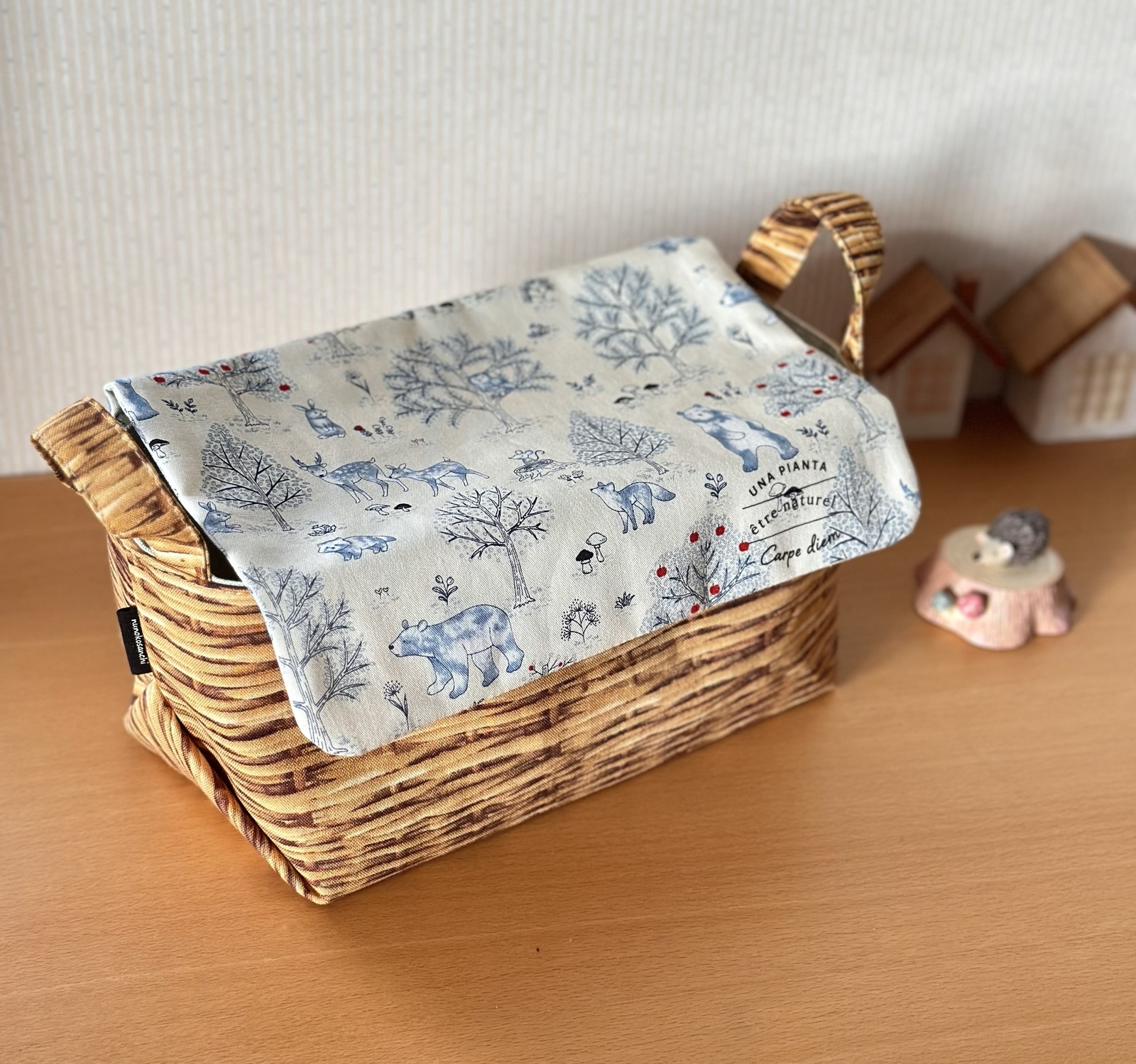 フラップ付き布バスケット＊ファブリックボックス 小物入れ まぁるい