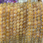 1連売り☆天然石 高透明 ルチルクォーツ連材 金運・商売繫盛運  パワーストーン 連材 材料