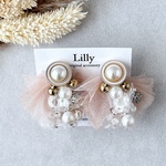 大ぶりピアス/チュール/パール/ビーズ/ゴールド/ビーズピアス イヤリング