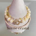 カルサイト　お花　ブレスレット　重ねづけチェーン付き天然石ブレスレット　Selene crystal