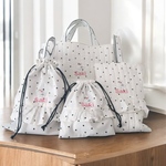 【名入れ刺繍】入園入学セット　水玉　お名前刺繍　レッスンバッグ　上履き入れ お着替え袋　体操着袋　コップ袋　巾着袋  入園準備 入学準備 入学祝　入園祝　女の子　手提げ　ドット　フリル　