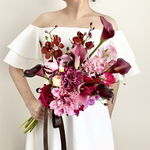 カラーとダリアのバーガンディピンク色ブーケ♡ 秋冬　ウェディングブーケ　造花　アーティフィシャルフラワー 前撮り　結婚式　カラー　ダリア