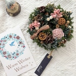 ピンクとブラウンの小さなNoëlリース　クリスマスリース　ミニリース　ドライフラワー　プリザーブドフラワー　