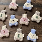 クリスマス限定　テディベアキーホルダー　1個入り　ウール　刺繍　手づくり　ストラップ　ぬいぐるみ　チャーム　