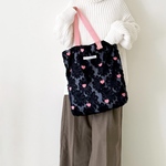 ハート刺繍のフラワー肩がけバッグ(ネイビー)