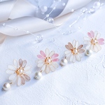 ふんわりミルクカラーのデイジー 【ピンク・ブラウン】 ピアス イヤリング ディップアート 花 ギフト 結婚式 成人式 冬 ニット コットンパール  