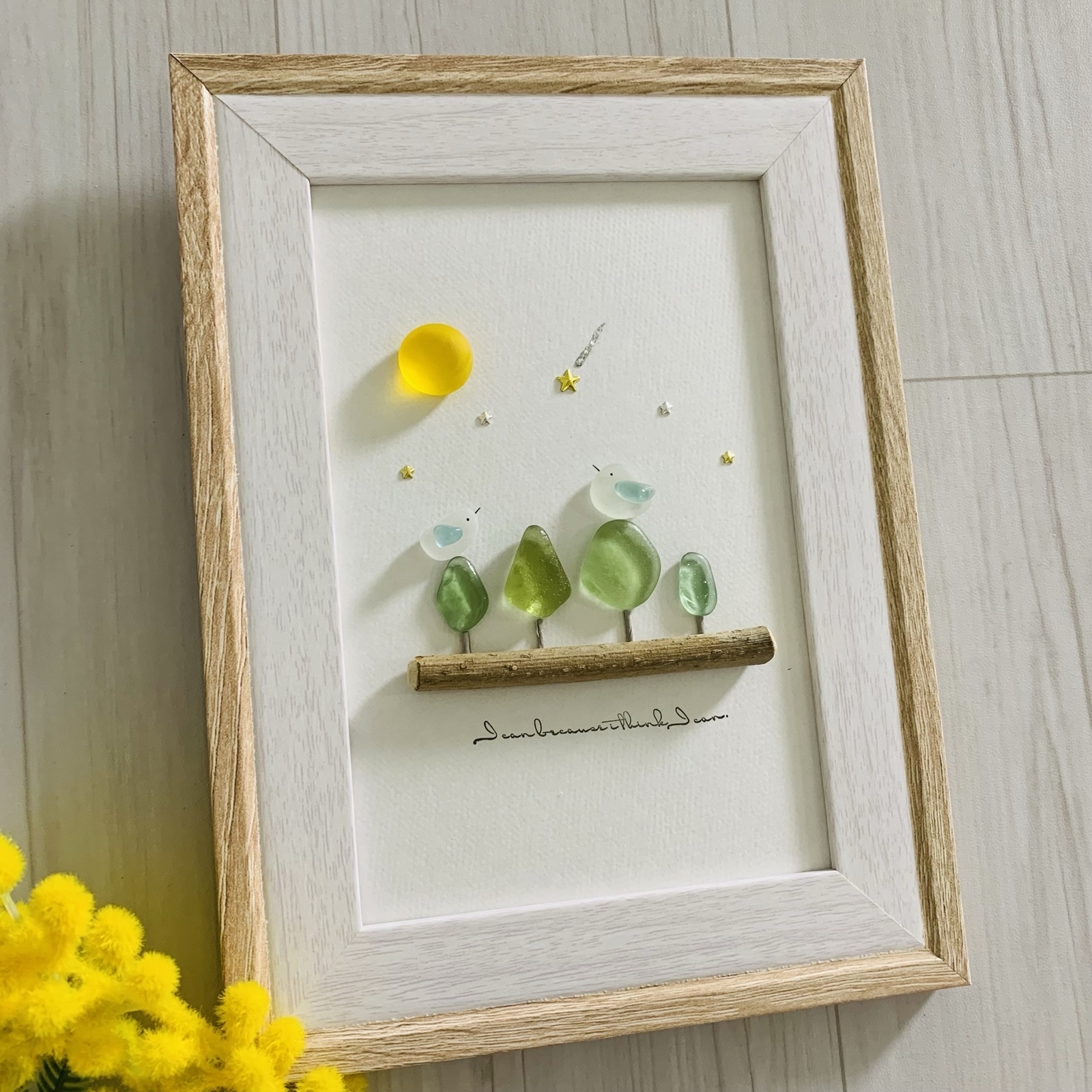 【現品限り　なんて可愛い節分リース　白金】シーグラスアート 最新作】シーグラスアート お月見 癒し インテリア雑貨 ハロウィン