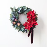 ポインセチアのシンプルなクリスマスリース/玄関リース/ドアリース/クリスマスリース