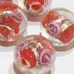ガラスビーズ　赤×薔薇　10ｍｍ　10個♪ 