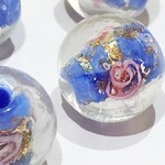 ガラスビーズ　青×薔薇　10ｍｍ　10個♪