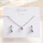 タンザナイトの一粒揺れるピアスとネックレスの2点セット　４ｍｍ　12月誕生石　サージカルステンレス　金属アレルギー対応　小粒　ゴールド　シルバー　ピンクゴールド　付けっぱなしOK　金アレ対応