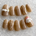 ⑬ beige meringue /メレンゲネイル/ベージュ/ホイップネイル/クリーム/ネイルチップ/犬/