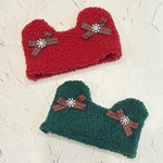 クリスマス【ボアくまちゃん帽子】猫帽子　ペット帽子　かぶりもの　クリスマス帽子　くま耳　ボアくま　レッド　グリーン　雪　冬　クリスマスカラー　リボン帽子　ねこ　いぬ　ペット　ボア帽子　冬帽子　キャップ