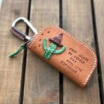 スマートキーケース　ラウンドファスナー型　サボちゃん茶色レザー本革ヌメ革(マルゴー) カラビナつき