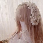 ♡再販×3♡イヤーマフ風お花のふんわりフリルヘッドドレス　耳あて　バブーシュカ　ボンネット　かぎ針編み