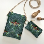 フランス生地 クジャクになりたかったオウムのポシェット SAFECO社 スマホポーチ スマホショルダーバッグ カラビナ付きポーチOP