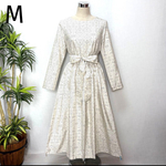 着物リメイク　白大島紬ワンピース　ロング　花柄　幾何柄　2WAY ゆったり　大人かわいい　アンティーク　シルク　