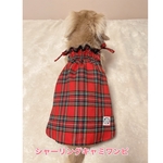 犬服★ シャーリングキャミワンピ　赤チェック　クリスマス　肩紐　ダックス　重ね着