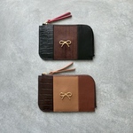 【NEW】◆3種のレザーに輝くゴールドリボンの薄型ウォレット◆ レディース　薄型　スリム　ミニウォレット　ミニ財布　プレゼント　ギフト　可愛い　りぼん　クリスマス　本革　おしゃれ　オシャレ