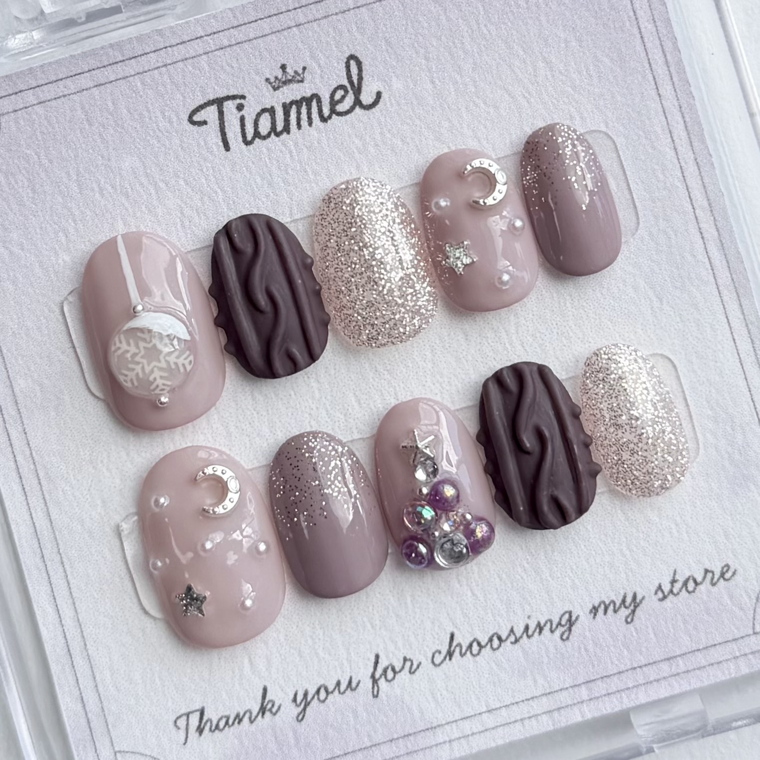 オーダーネイルチップ No.16 冬 雪 ピンクハート ニット 選べるおまけ付き ネイルチップ no.212 ピンクハートのキラキラ