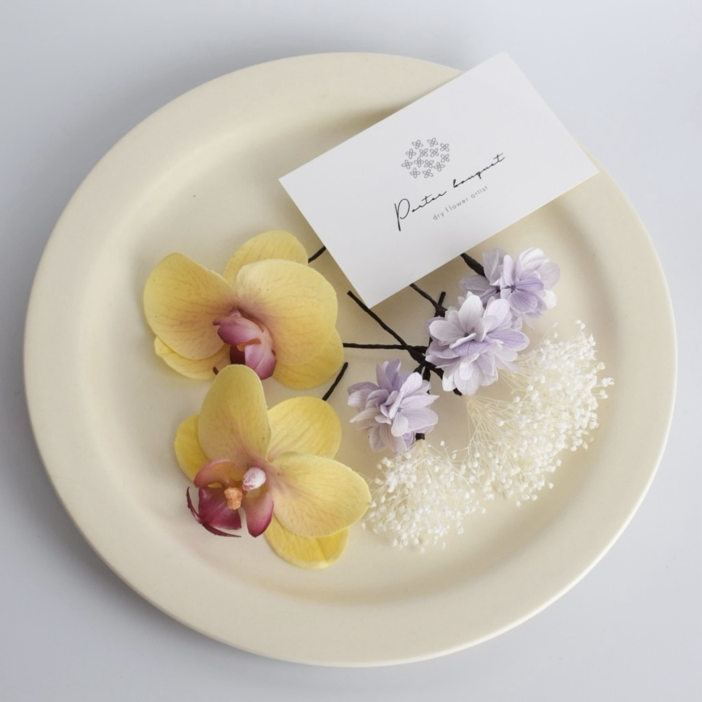 胡蝶蘭S髪飾りオレンジNo.01 ドライフラワー髪飾り ヘアパーツ 浴衣 夏