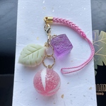 3種の和菓子の根付ストラップ 練り切り 葉っぱ　どんぐり飴 寒天　チャーム　食品サンプル フェイクスイーツ ミニチュア 樹脂粘土 和風 着物 和装 和小物 リアル プレゼント プチギフト