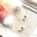 大人気＊ミンクファーとビジューハートフープピアス