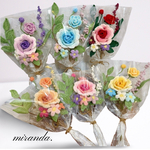 【SALE価格☆】枯れない花束 ニットフラワーの花束 ＊全６色から選択 ＊透明ラッピング込み　クリスマスプレゼント　枯れないブー　プレゼントブーケ　発表会ギフト　誕生日プレゼント