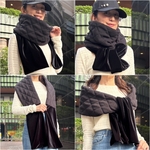 ポーラーフリースとベロアのマフラー(巻き方次第でストール、ショールと何通りにも)ふわふわしっとり防寒マフラー