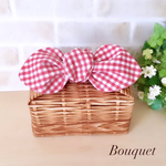 【リボンのお弁当袋】保冷保温　バスケット柄×ギンガムチェック(赤)(ダイヤ型)　大人かわいい/ポーチ/ランチバッグ