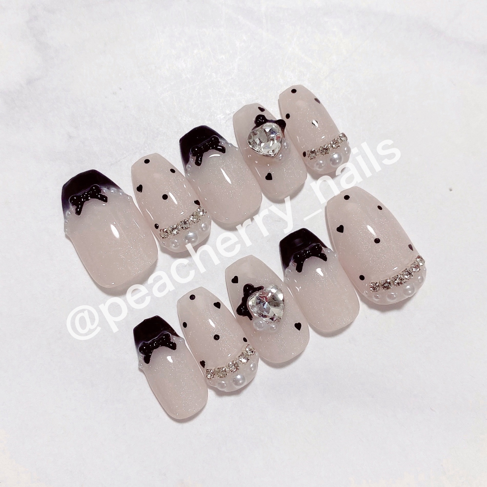 ネイルチップ チークネイル フレンチ ガーリー 韓国 ハート ワンホン