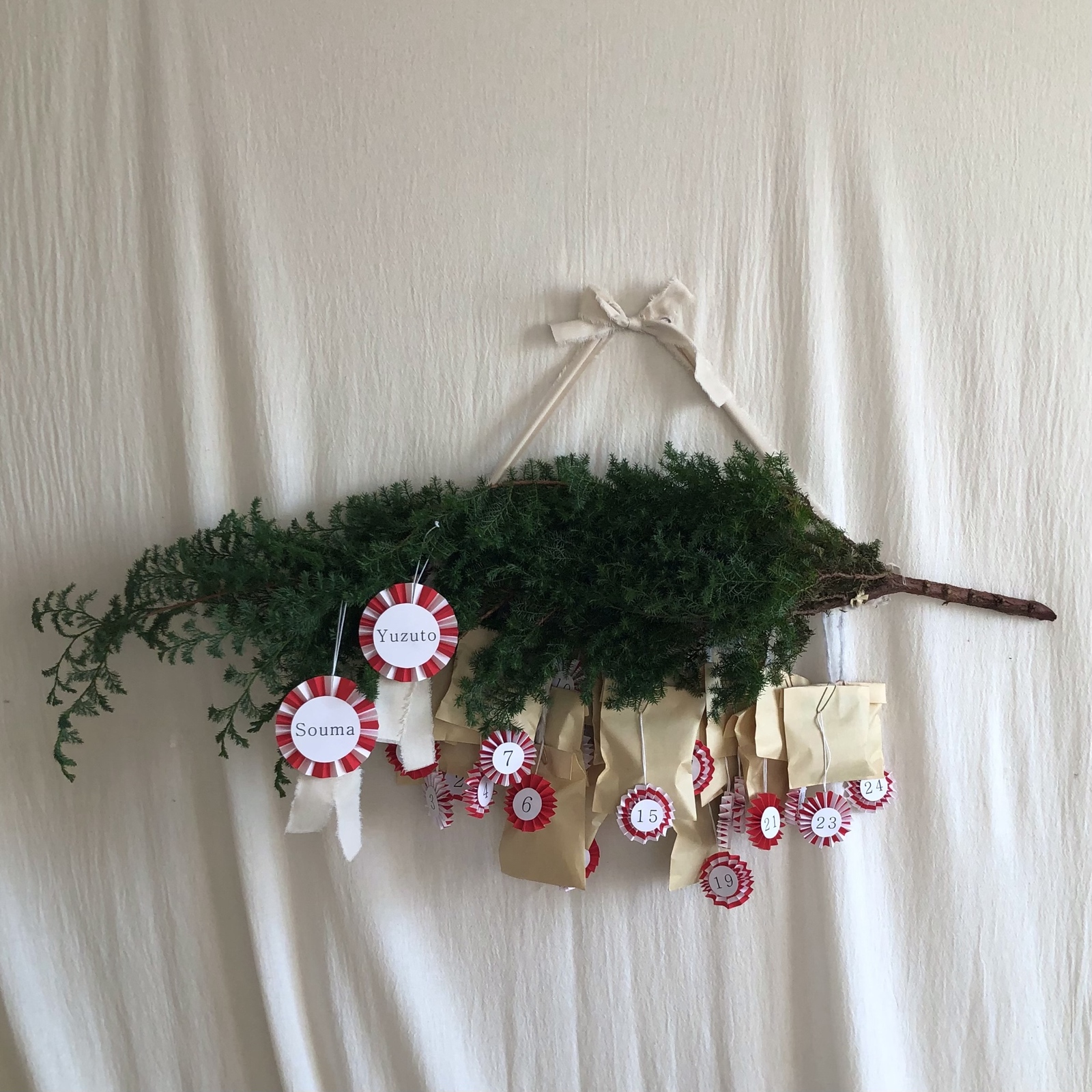 ⋆↟アドベントカレンダー ロゼットタグ 〜レッド〜 クリスマス