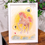 🔹説明文必読で🙏  干支の絵 2026年丙午🐴🔥✨色鉛筆画 インテリア額 原画