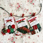 パッチワークキルト・クリスマスキルト・クリスマスブーツ3種のミニミニオーナメント