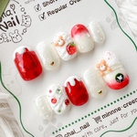 【サイズオーダー】ストロベリーベアペチーノ　ネイルチップ　スイーツ　苺　パフェ　お菓子　大人かわいい　クマ　アニマル　韓国　クリーム　レッド　ホワイト　