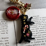 【黒猫とクリスマス🎄キーホルダー】ネコ レジン シーリングスタンプ  冬 チャーム キーホルダー 黒猫 ホリデー プレゼント