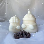 焚き火で手を温める♥雪だるまキャンドル