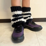 手編み　レッグウォーマー　フリフリ　ボーダー　キッズ用