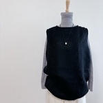 ウール混シャギーモヘアのドレープベスト/ブラック