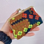 親子がま口財布　mini角型　レトロフラワー　茶色