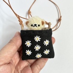 リネンのミニバッグネックレス ＋ ちびくまちゃん