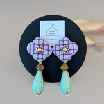  【ohana-check】パープル刺繍お花のピアス(イヤリング)