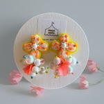  【ohana-dot】イエロー×ホワイトの刺繍お花のピアス(イヤリング)