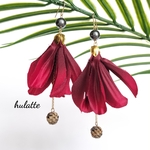 限定1点❤️🖤ラウハラ×Pua✱'ano'anoダークレッドの花✱チェーン＆グレーパール✱サージカルステンレスピアスフック