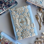 8日(土)21時🕘〜販売✨秋冬新作🍁インド刺繍リボン♡ブックカバー📖 ⑲ 文庫本サイズ 文庫本カバー  ブックマーカー&しおり付き(特典‼️)   ライトブルー　3,500円